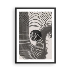 Affiche dans un cadre noir - Poster - Abstraction géométrique dans les tons de gris et de noir - 50x70cm - L'ovale gagne - Décoration murale moderne pour le salon et la chambre ARTTOR