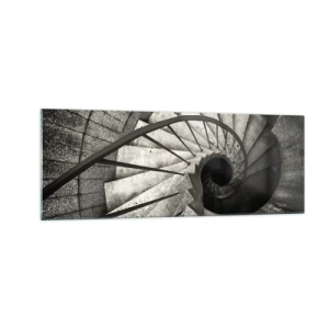Impression sur verre - Image sur verre - Escalier en colimaçon noir et blanc de style moderne - 140x50cm - En haut des escaliers, en bas des escaliers - Décoration murale moderne pour le salon et la chambre ARTTOR