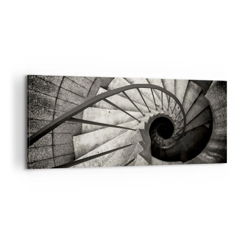 Impression sur toile - Image sur toile - Escalier en colimaçon noir et blanc de style moderne - 120x50cm - En haut des escaliers, en bas des escaliers - Décoration murale moderne pour le salon et la chambre ARTTOR