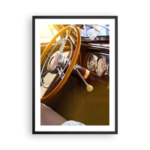 Affiche dans un cadre noir - Poster - Intérieur d'une voiture classique avec un volant - 50x70cm - Souffle de luxe venu du passé - Décoration murale moderne pour le salon et la chambre ARTTOR