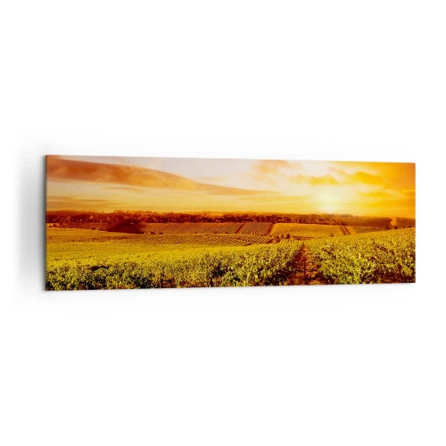 Impression sur toile - Image sur toile - Vignoble au coucher du soleil avec des tons de ciel chauds - 160x50cm - Légèrement fruité avec une pointe de soleil - Décoration murale moderne pour le salon et la chambre ARTTOR