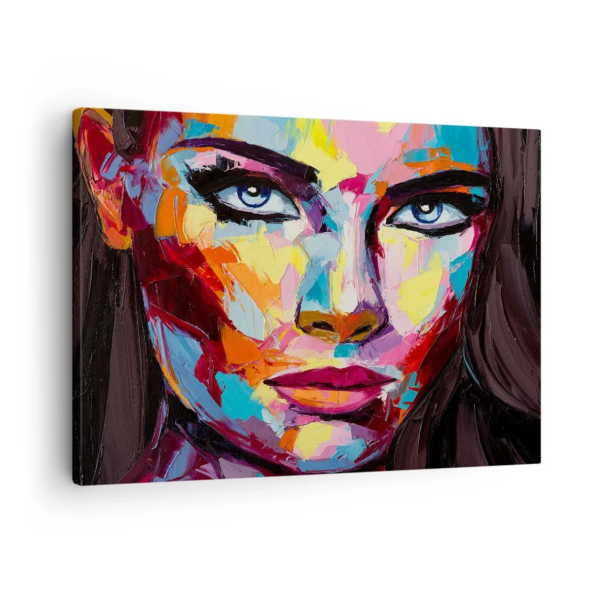Impression sur toile - Image sur toile - Un portrait abstrait coloré d'une femme aux couleurs intenses. - 70x50cm - L'âme aussi est colorée - Décoration murale moderne pour le salon et la chambre ARTTOR