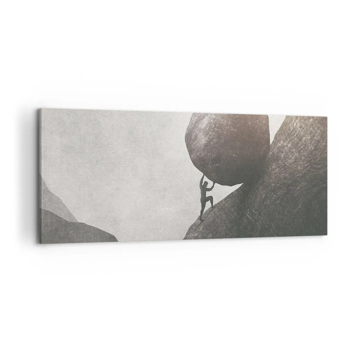 Impression sur toile - Image sur toile - Un homme escaladant un énorme rocher sur une colline - 120x50cm - Je crois contre tout espoir - Décoration murale moderne pour le salon et la chambre ARTTOR
