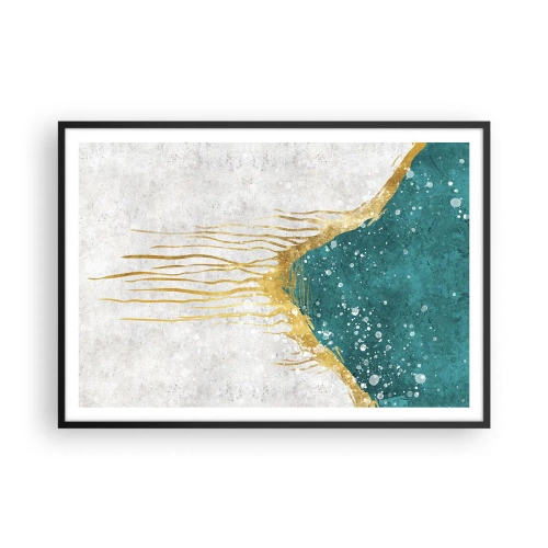 Affiche dans un cadre noir - Poster - Une composition abstraite dans des tons d'or et de turquoise - 100x70cm - Marée dorée - Décoration murale moderne pour le salon et la chambre ARTTOR