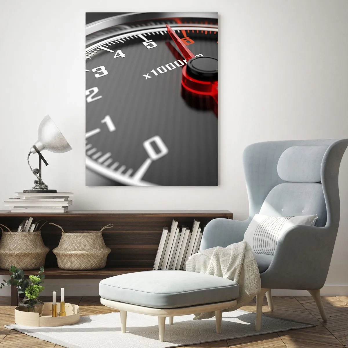 Impression sur verre - Image sur verre - Gros plan du tachymètre avec l'aiguille rouge - 70x100cm - Faites le plein - Décoration murale moderne pour le salon et la chambre ARTTOR