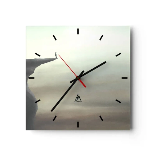 Horloge murale - Pendule murale - Silhouette d'une figure au bord d'une falaise dans un paysage brumeux - 30x30cm - Tout en haut, bien entendu! - Décoration murale moderne pour le salon et la chambre ARTTOR