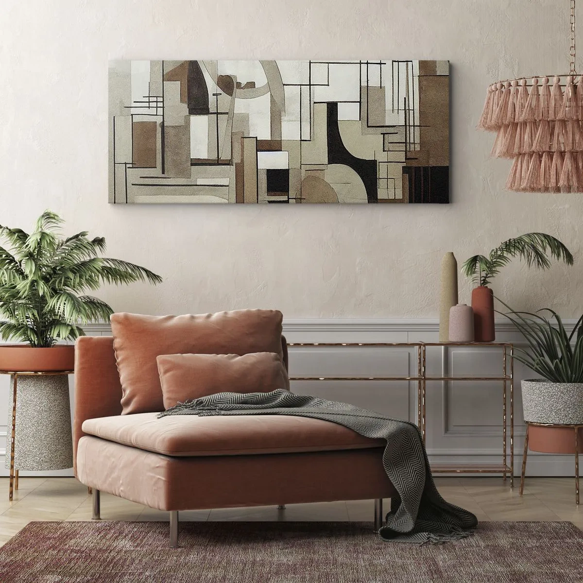 Impression sur toile - Image sur toile - Abstraction architecturale en beige et marron - 120x50cm - Paysage urbain 2.0 - Décoration murale moderne pour le salon et la chambre ARTTOR