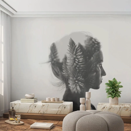 Papier Peint Photo Premium Canvas - Un portrait subtil avec des éléments de la nature - 100x70cm - Dame de la pinède - Décoration murale moderne pour le salon et la chambre ARTTOR