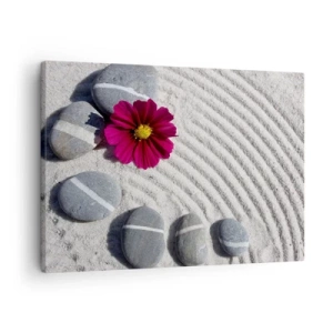 Impression sur toile - Image sur toile - Des pierres et une fleur rose sur le sable dans un style zen - 70x50cm - Énergie et paix du cercle magique de la nature - Décoration murale moderne pour le salon et la chambre ARTTOR