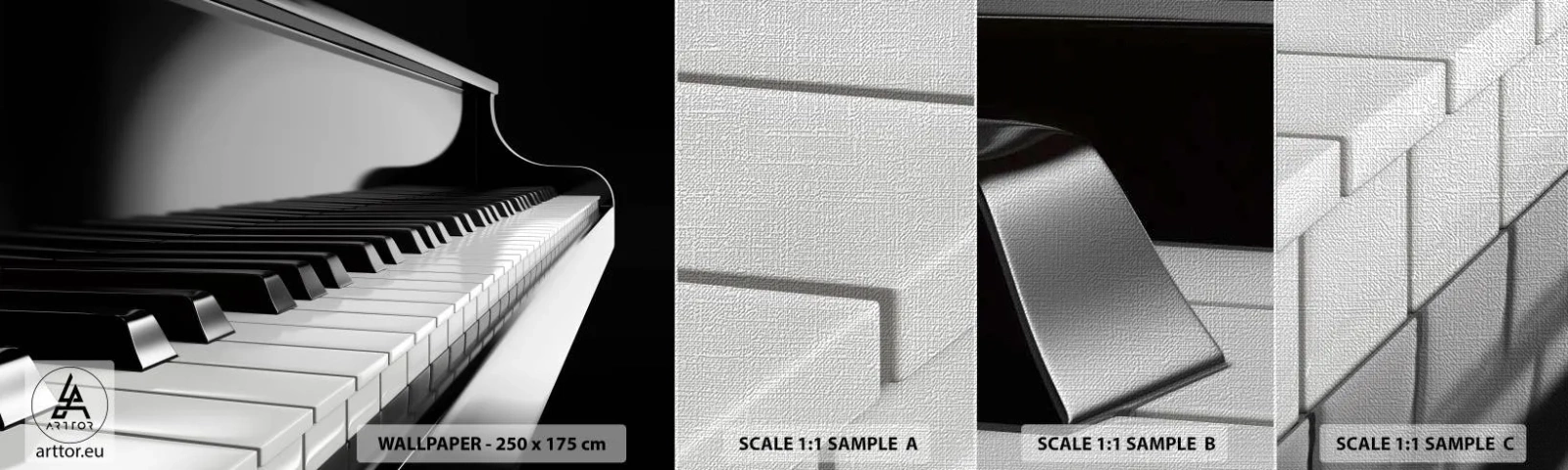 Échantillon de Papier Peint Premium Canvas - Harmonie des formes et des couleurs - Piano, Piano, Musique - 100x30 cm