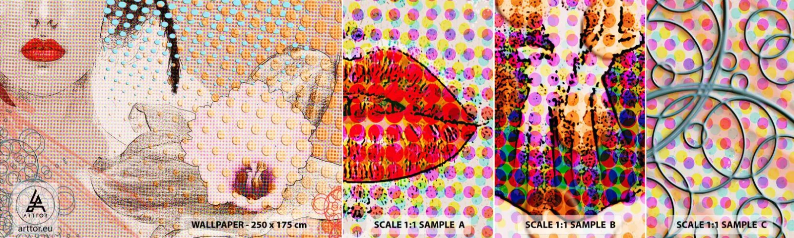 Échantillon de Papier Peint Autocollant Deluxe Sticker - Héroïne de bande dessinée - Abstraction, Visage de femme, Morceau - 100x30 cm