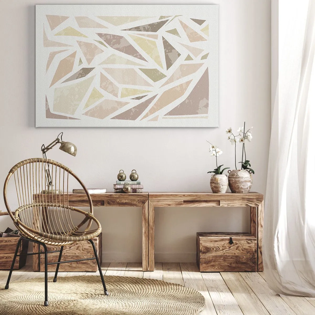 Impression sur toile - Image sur toile - Formes géométriques abstraites aux couleurs pastel - 70x50cm - Composition de vitraux - Décoration murale moderne pour le salon et la chambre ARTTOR