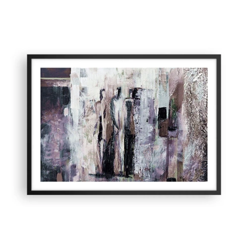 Affiche dans un cadre noir - Poster - Une composition abstraite avec trois personnages aux couleurs pastel. - 70x50cm - Les trois mystérieux - Décoration murale moderne pour le salon et la chambre ARTTOR