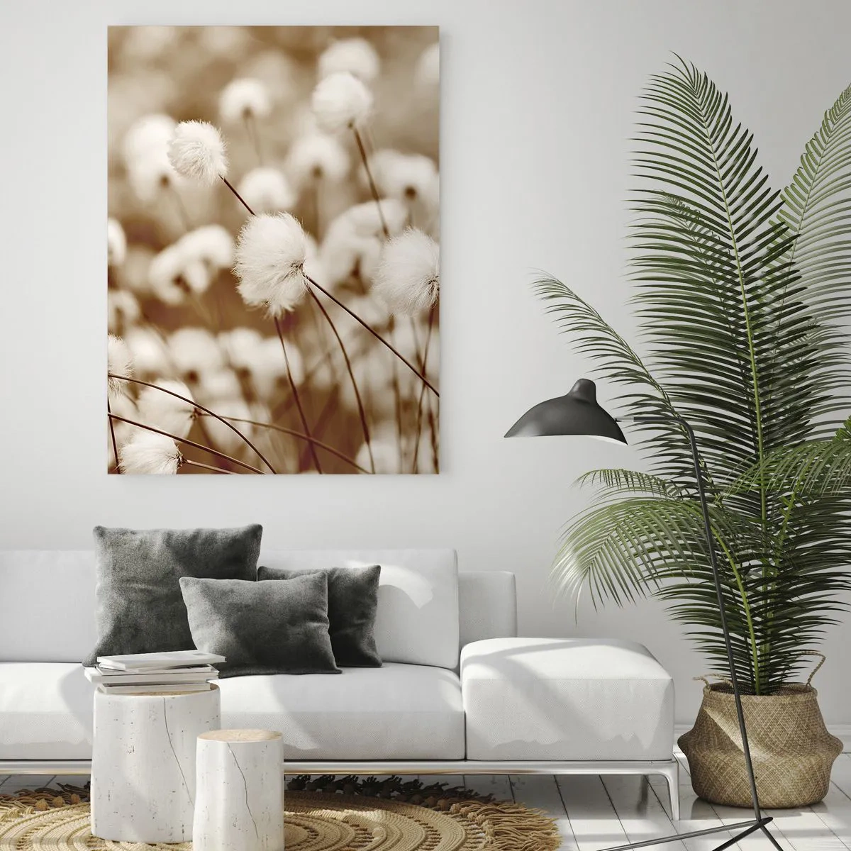 Impression sur verre - Image sur verre - Un champ de plantes délicates aux tons sépia - 70x100cm - Tige moelleuse - Décoration murale moderne pour le salon et la chambre ARTTOR
