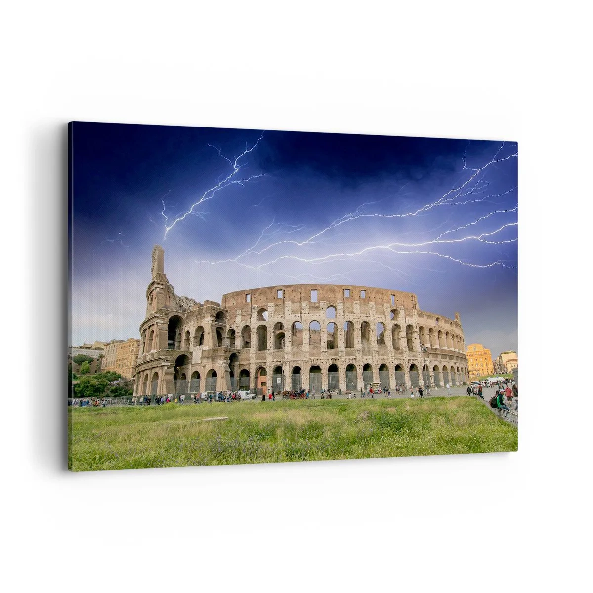 Impression sur toile - Image sur toile - Le Colisée de Rome illuminé par la foudre - 120x80cm - Arène de combat - Décoration murale moderne pour le salon et la chambre ARTTOR