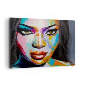 Impression sur toile - Image sur toile - Un portrait coloré d'une femme au regard intense - 100x70cm - Il est impossible de le quitter les yeux - Décoration murale moderne pour le salon et la chambre ARTTOR