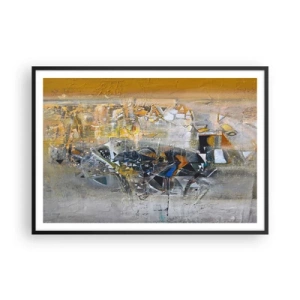 Affiche dans un cadre noir - Poster - Abstraction avec des nuances dominantes de jaune et de gris - 100x70cm - Tout se met en place - Décoration murale moderne pour le salon et la chambre ARTTOR