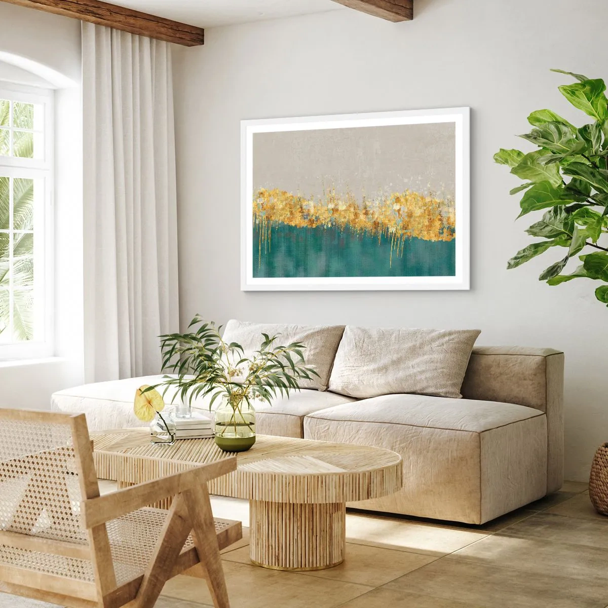 Affiche dans un cadre blanc - Poster - La frontière dorée - 50x40 cm