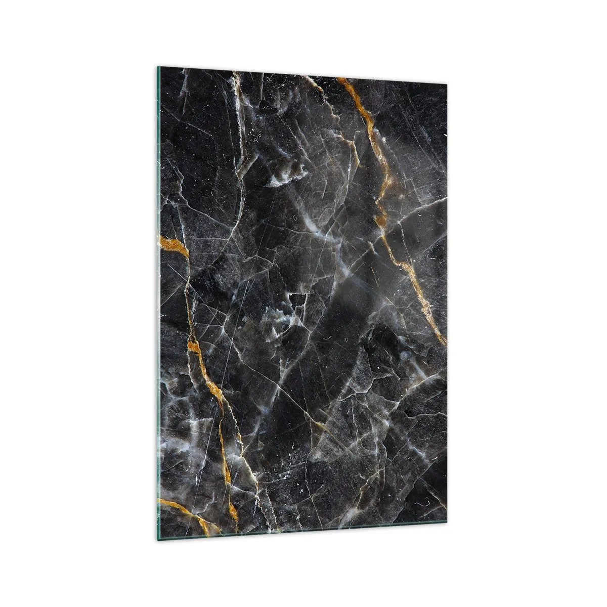 Impression sur verre - Image sur verre - Détails noirs et dorés de la surface en marbre - 70x100cm - La vie intérieure de la pierre - Décoration murale moderne pour le salon et la chambre ARTTOR