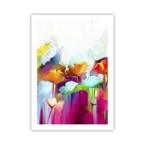 Affiche - Poster - Fleurs abstraites aux couleurs intenses sur fond blanc - 50x70cm - L'arc-en-ciel s'est épanoui - Décoration murale moderne pour le salon et la chambre ARTTOR