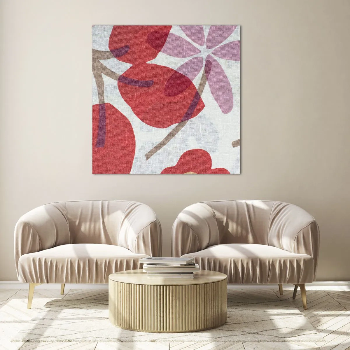 Impression sur verre - Image sur verre - Composition florale dans les roses - 40x40 cm