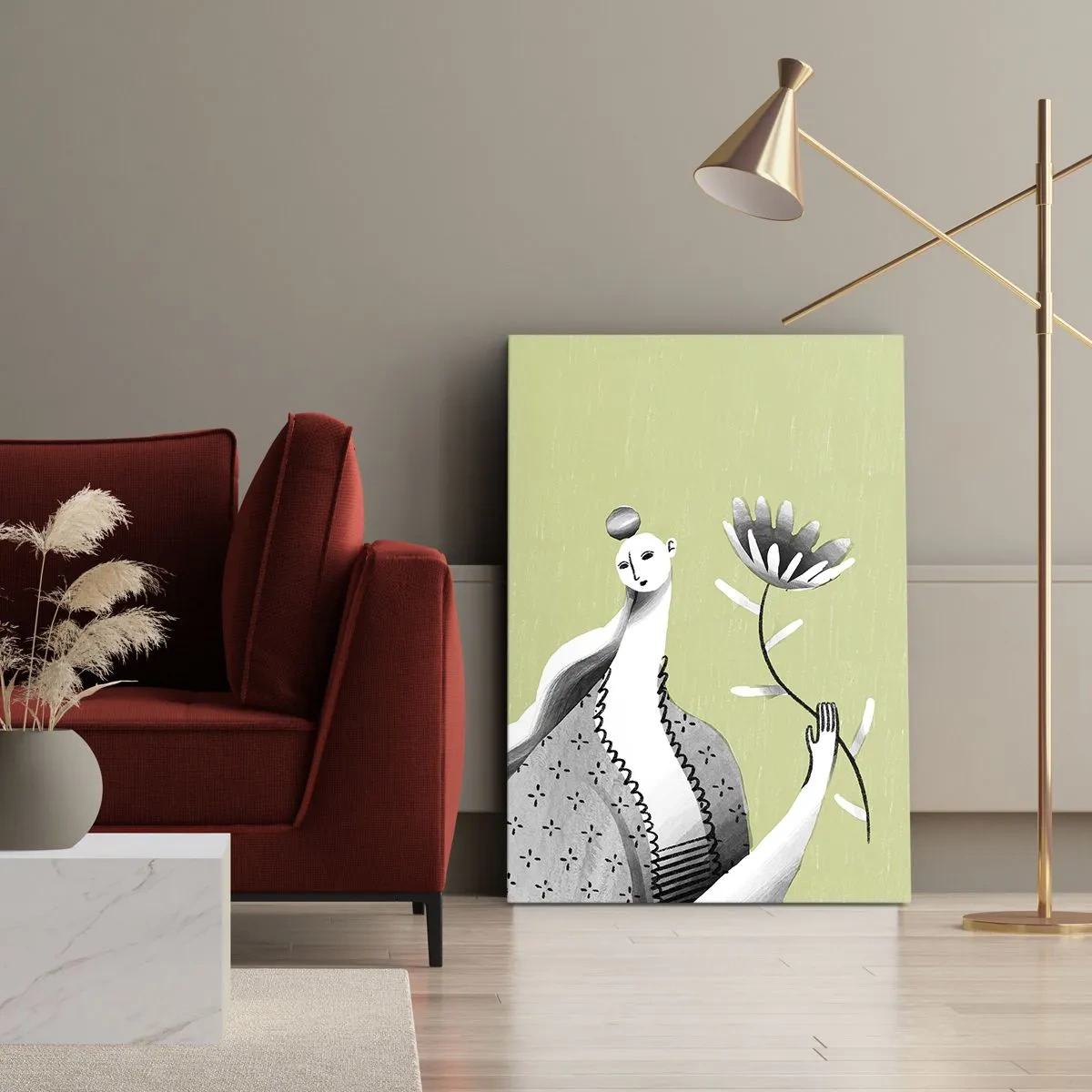 Impression sur toile - Image sur toile - Portrait moderniste – tenant une fleur - 45x80 cm