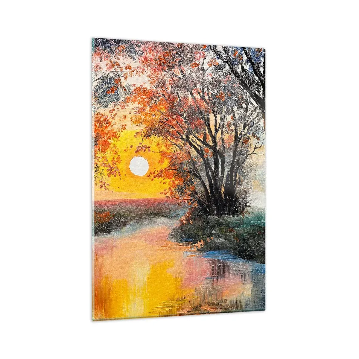 Impression sur verre - Image sur verre - Coucher de soleil sur la rivière dans un paysage d'automne - 80x120cm - Climats de printemps - Décoration murale moderne pour le salon et la chambre ARTTOR