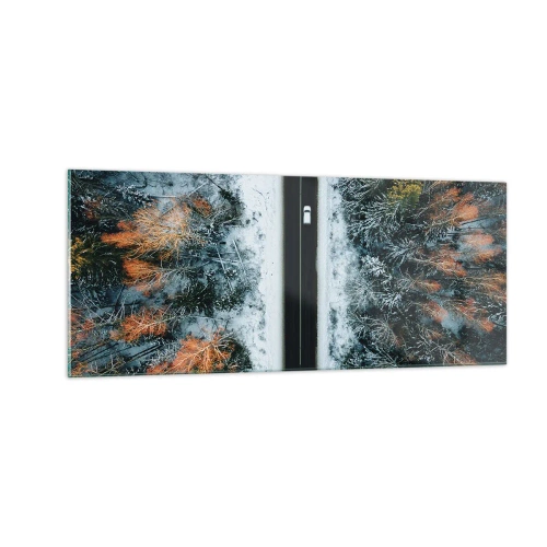 Impression sur verre - Image sur verre - Couper à travers la forêt d'hiver - 100x40 cm