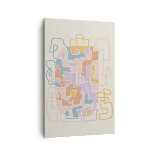Impression sur toile - Image sur toile - Lignes abstraites pastel créant des motifs géométriques - 80x120cm - Labyrinthe – une aventure joyeuse - Décoration murale moderne pour le salon et la chambre ARTTOR