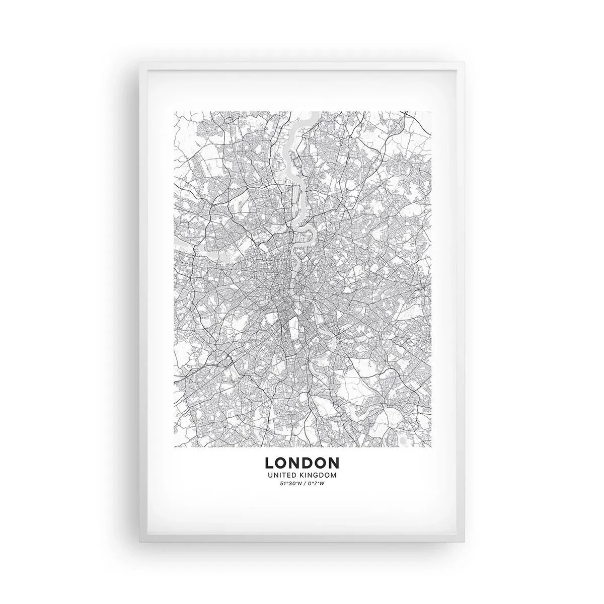 Affiche dans un cadre blanc - Poster - Carte du labyrinthe londonien - 61x91 cm