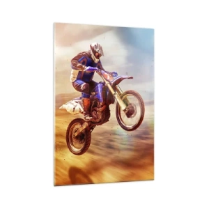 Impression sur verre - Image sur verre - Un motocycliste en vol lors d'une balade dynamique hors route - 70x100cm - Vertiges à moto - Décoration murale moderne pour le salon et la chambre ARTTOR