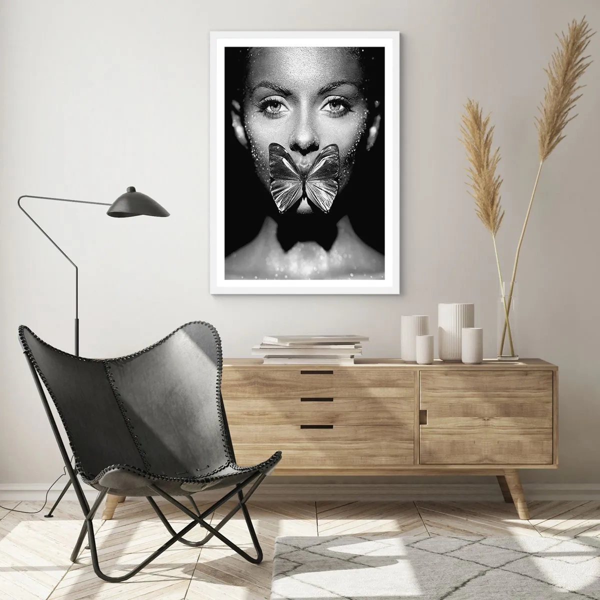 Affiche dans un cadre blanc - Poster - Baiser papillon - 30x40 cm