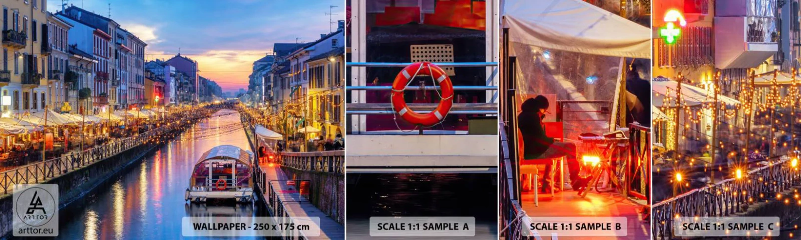 Échantillon de Papier Peint Autocollant Deluxe Sticker - Soirée de lumière et de jeu - Ville, Milan, Italie - 100x30 cm