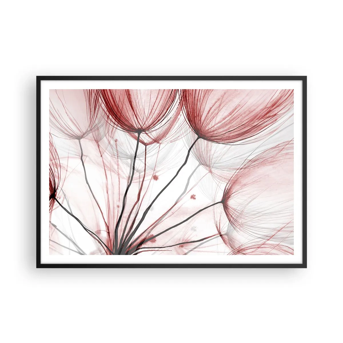 Affiche dans un cadre noir - Poster - Fleurs délicates dans des tons de rouge sur fond clair - 100x70cm - Avant le départ - Décoration murale moderne pour le salon et la chambre ARTTOR