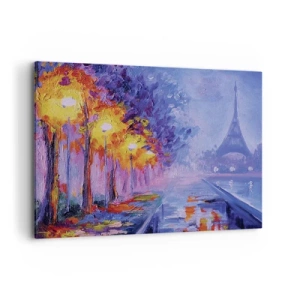 Impression sur toile - Image sur toile - Une avenue avec des lampadaires à Paris avec la Tour Eiffel en arrière-plan - 120x80cm - Une ballade idéale - Décoration murale moderne pour le salon et la chambre ARTTOR