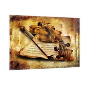 Impression sur verre - Image sur verre - Violon avec partition sur fond vintage - 120x80cm - Besoin immédiat d'un virtuose - Décoration murale moderne pour le salon et la chambre ARTTOR