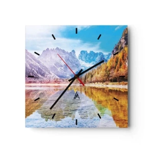 Horloge murale - Pendule murale - Paysage de montagne d'automne avec un lac - 30x30cm - C'est déjà le printemps à la montagne - Décoration murale moderne pour le salon et la chambre ARTTOR