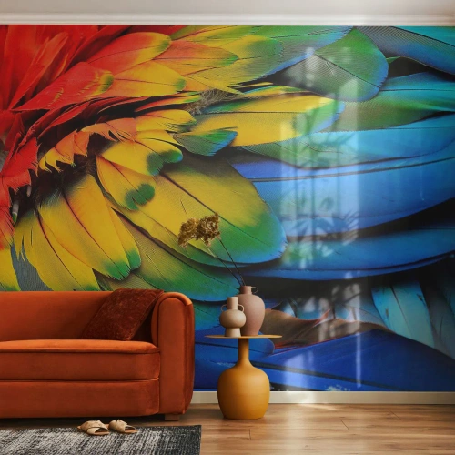 Papier Peint Autocollant Deluxe Sticker - Oiseau de paradis - Plumes colorées, Plumes de perroquet, Animaux - 100x70 cm