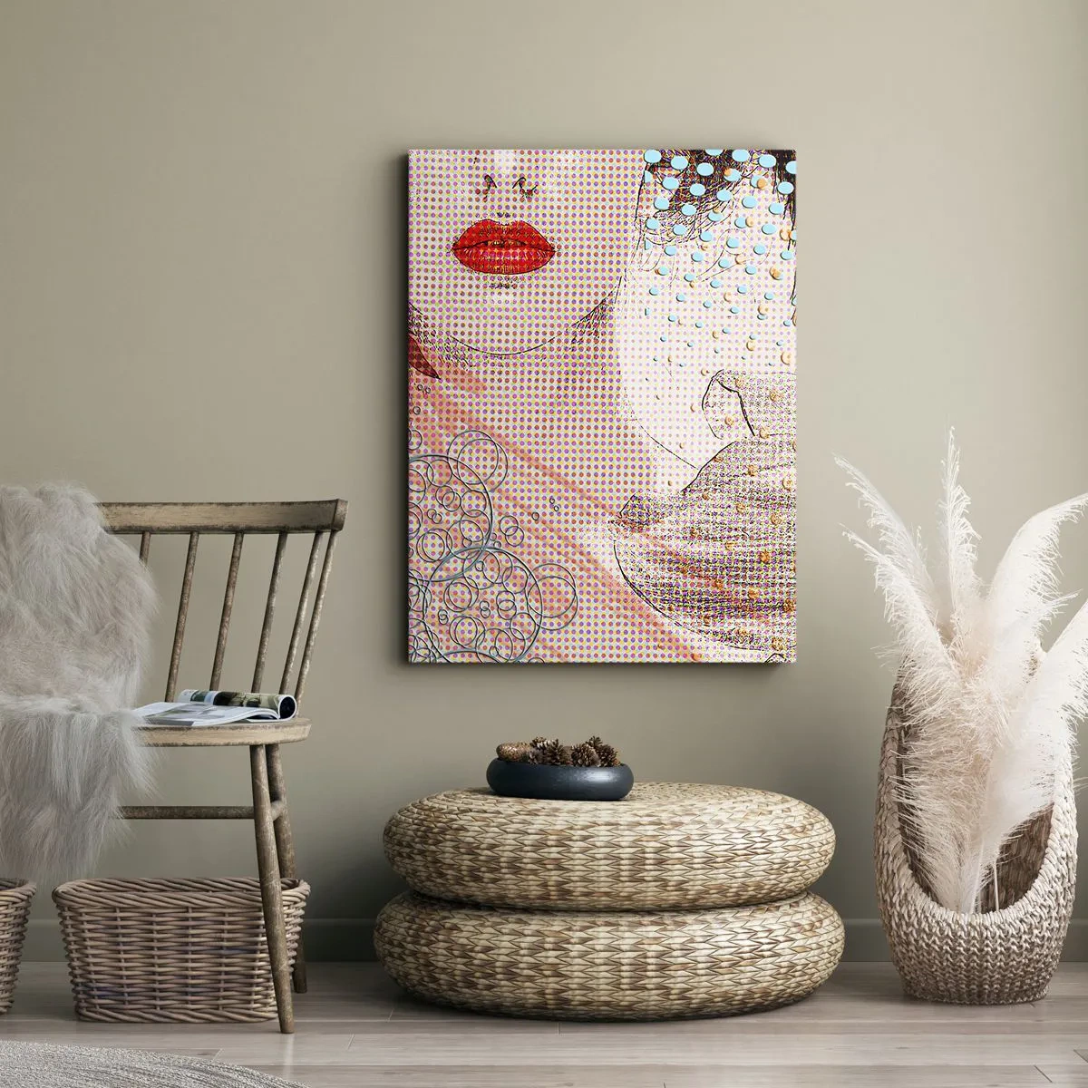 Impression sur toile - Image sur toile - Œuvre d'art abstraite avec un motif de bouche et d'orchidée - 50x70cm - Héroïne de bande dessinée - Décoration murale moderne pour le salon et la chambre ARTTOR