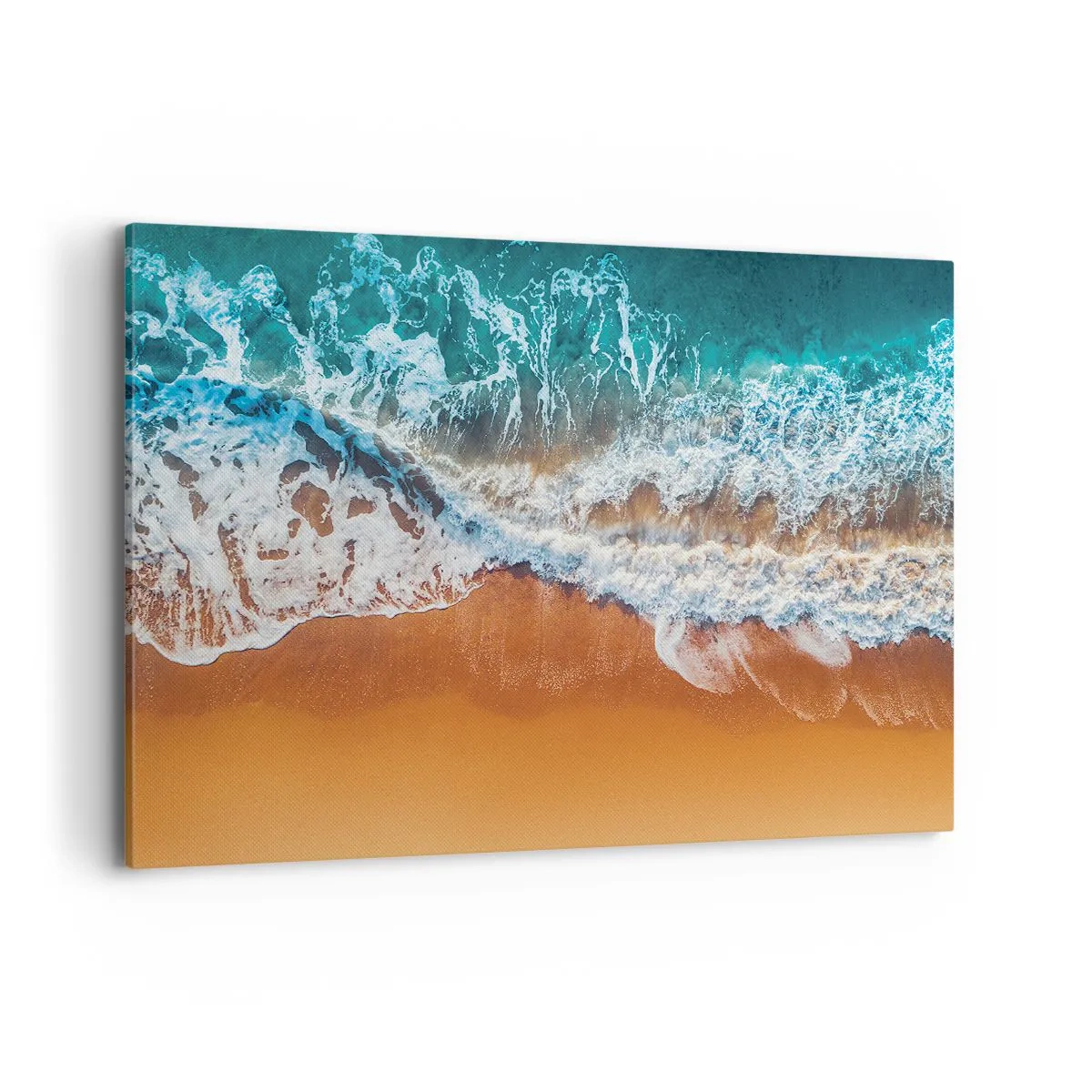 Impression sur toile - Image sur toile - Vue aérienne des vagues de l'océan s'écrasant sur le rivage - 120x80cm - Toujours ensemble - Décoration murale moderne pour le salon et la chambre ARTTOR