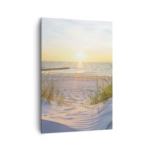 Impression sur toile - Image sur toile - Une plage de sable avec vue sur le coucher de soleil sur la mer - 70x100cm - Le bruit de la mer, le chant des oiseaux, une plage sauvage parmi les herbes… - Décoration murale moderne pour le salon et la chambre ART
