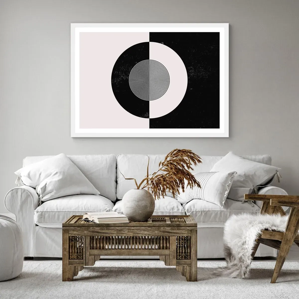 Affiche dans un cadre blanc - Poster - Harmonie de noir et blanc - 100x70 cm