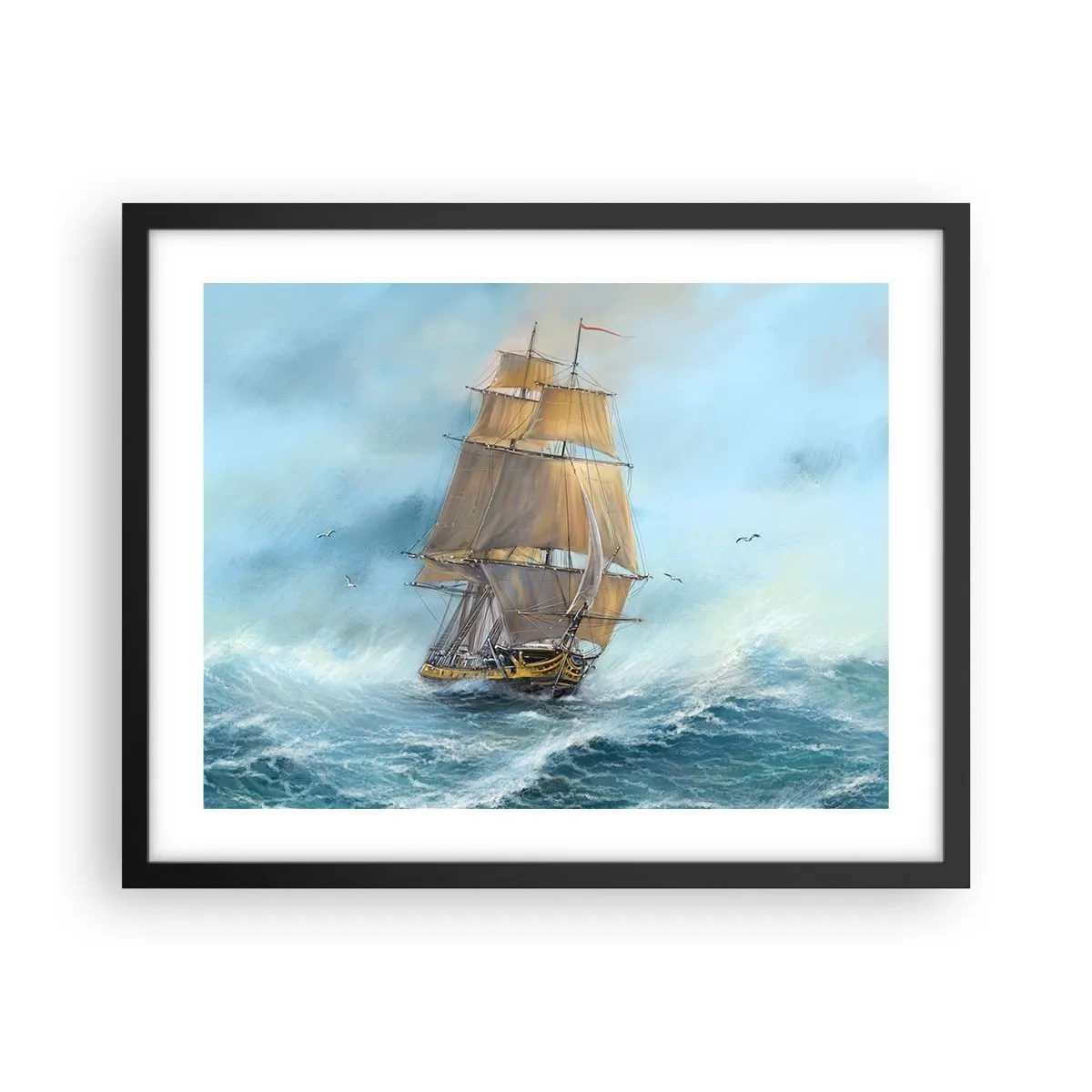 Affiche dans un cadre noir - Poster - Se précipitant sur les vagues - 50x40 cm