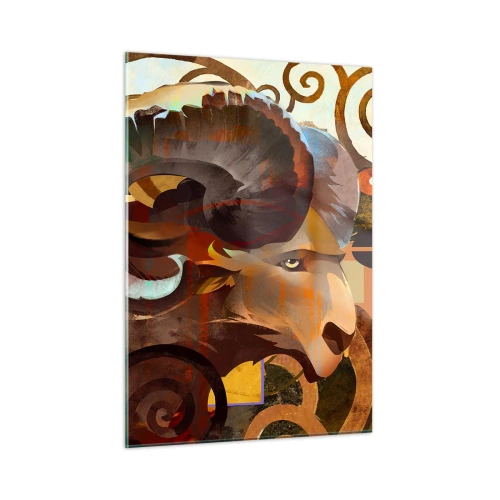Impression sur verre - Image sur verre - Une image artistique d'un bélier dans une composition géométrique et en spirale. - 50x70cm - Magie - religions - rituels - Décoration murale moderne pour le salon et la chambre ARTTOR
