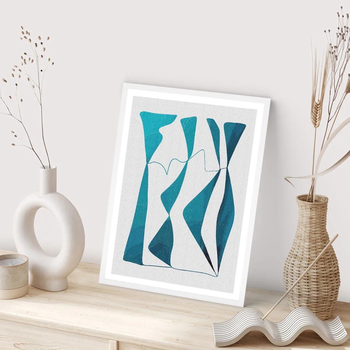 Affiche dans un cadre blanc - Poster - Abstraction : composé turquoise - 50x70 cm