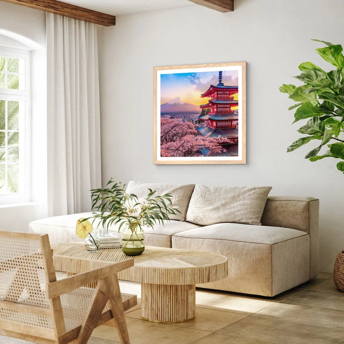 Affiche dans un chêne clair - Poster - Essence d'âme japonnaise - 30x30 cm