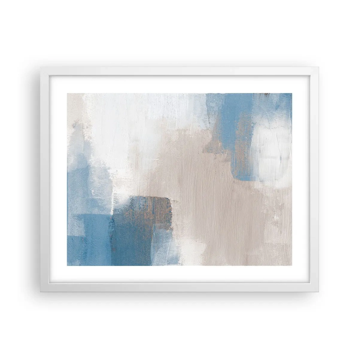Affiche dans un cadre blanc - Poster - Abstraction rose derrière un rideau de bleu - 50x40 cm