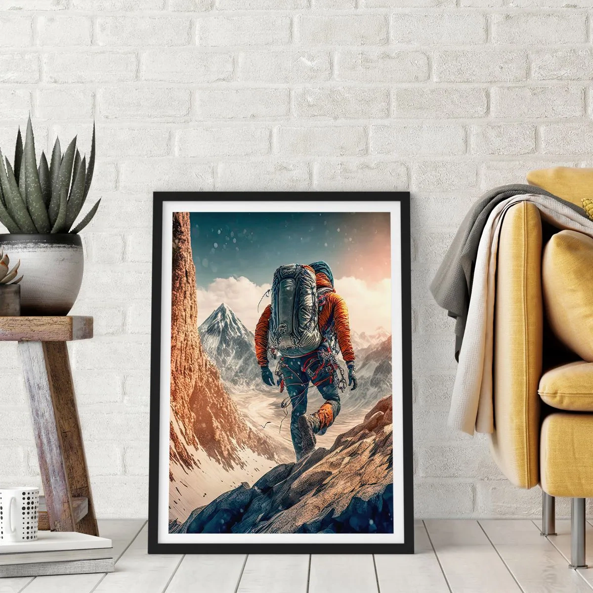 Affiche dans un cadre noir - Poster - Escalade en montagne parmi des sommets majestueux - 50x70cm - Guerrier solitaire - Décoration murale moderne pour le salon et la chambre ARTTOR