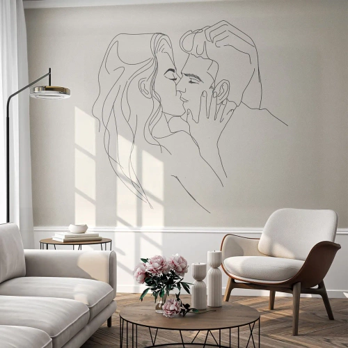 Papier Peint Photo Standard Eco - Enlacé de sentiment - Graphique, Couple amoureux, Baiser - 150x105 cm