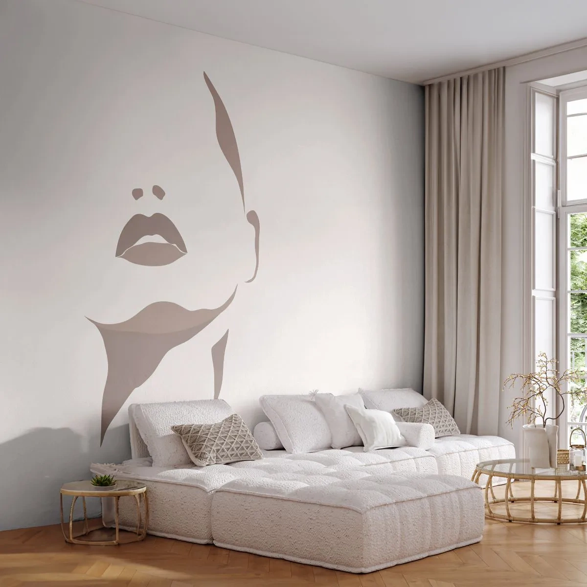 Papier Peint Photo Standard Eco - Fait de lumière et d'ombre - Visage de femme, Femme, Morceau - 350x256 cm